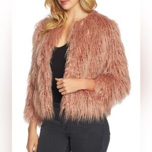 1. STATE Faux Fur Dusty  Pink Rose Cropped Jacket Sz Small
